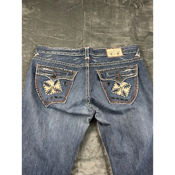 Vintage Y2K Laguna Beach Jeans Men 40 Wide Leg Rhinestones Streetwear Retro Blue - Picture 1 of 11